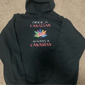 Gildan Canada 150 Hoodie "Once a Canadian" XL Black Patriotic Graphic Sweatshirt